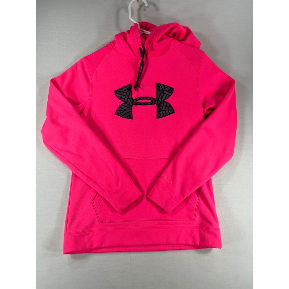 Under Armour Storm Neon Pink Pullover Hoodie Large Logo Sweatshirt Womens